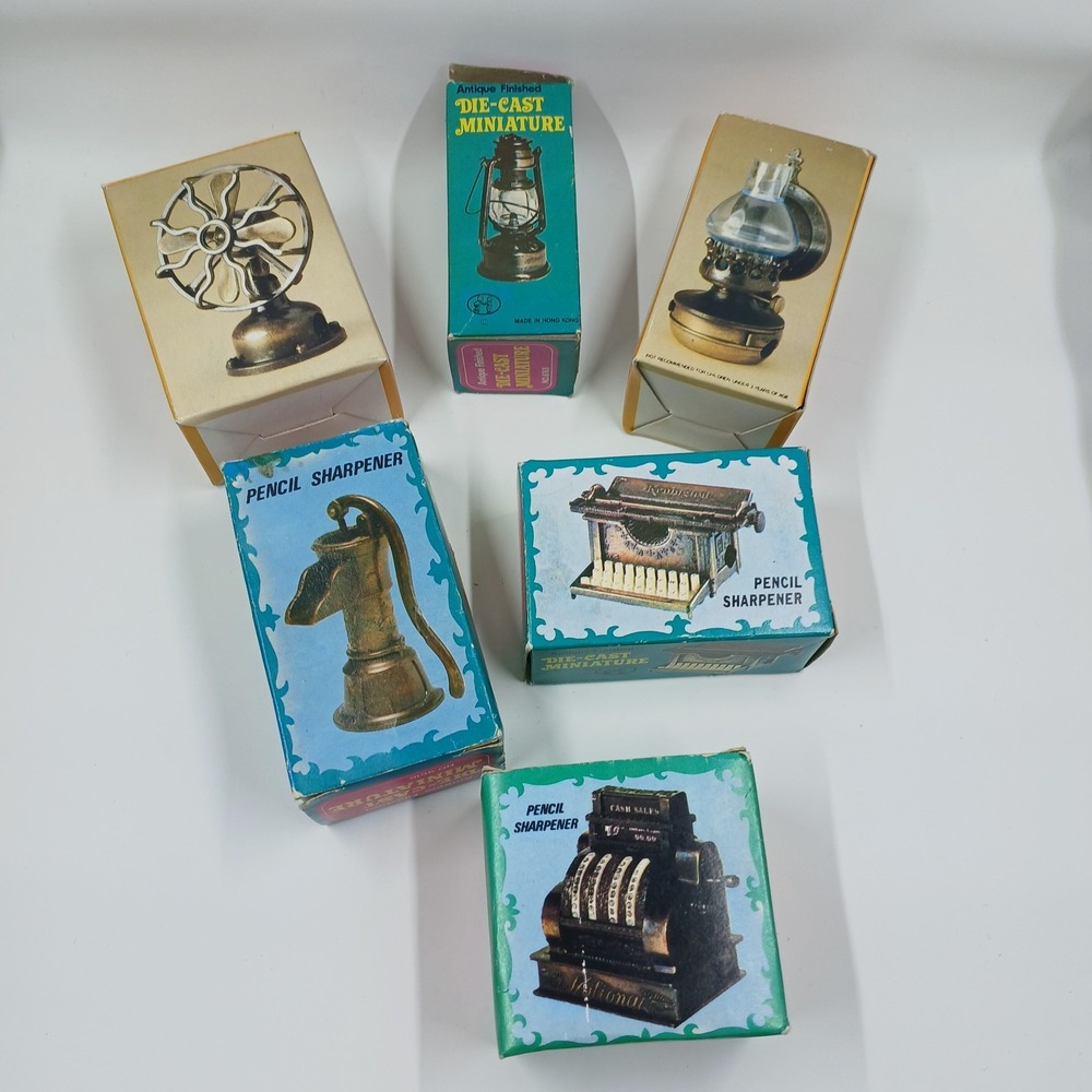 Die-Cast Mini‎ Pencil Sharpeners LOT Set of 6 Vintage Made In Hong Kong
